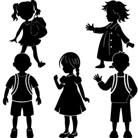 Joyful Kids Silhouettes in Motion: Capture the Spirit of Childhoodのイラスト素材