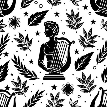 Ancient Greek Statues Seamless Background Pattern with Intricate Detailsのイラスト素材