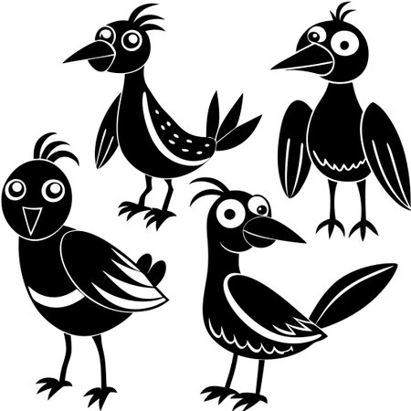 Set of Cartoon Birds on White Background in Vector Formatのイラスト素材
