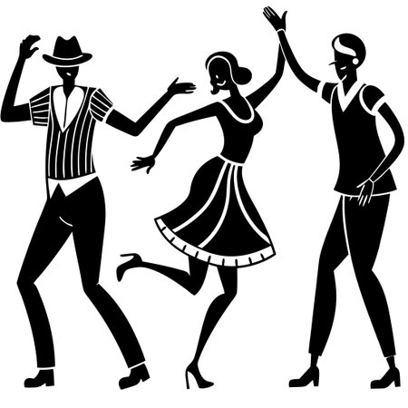 Vibrant and Energetic Dance Party Featuring Flat-Style Vector Figuresのイラスト素材