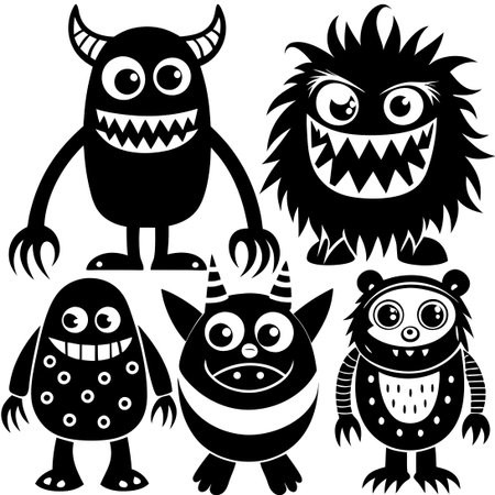 Collection of Adorable Cartoon Monsters Displaying a Range of Emotionsのイラスト素材