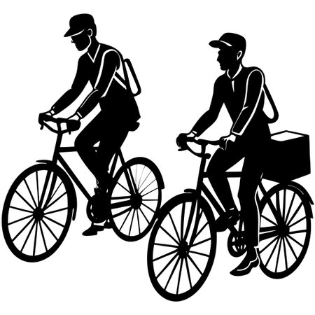 Silhouette of Couriers Delivering on Bicyclesのイラスト素材