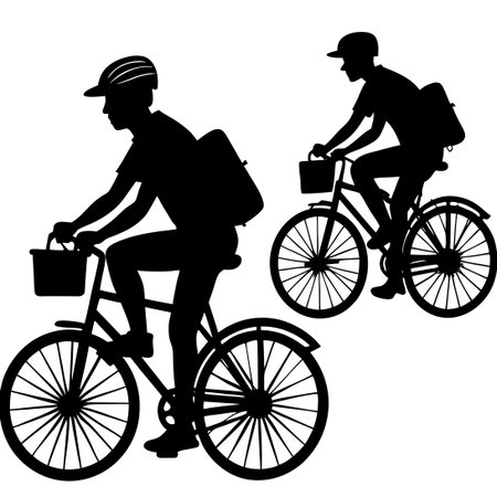 Silhouette of Couriers Riding Bicycles in Motionのイラスト素材