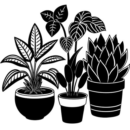 Collection of Indoor Potted Plants in a White Background Displayのイラスト素材