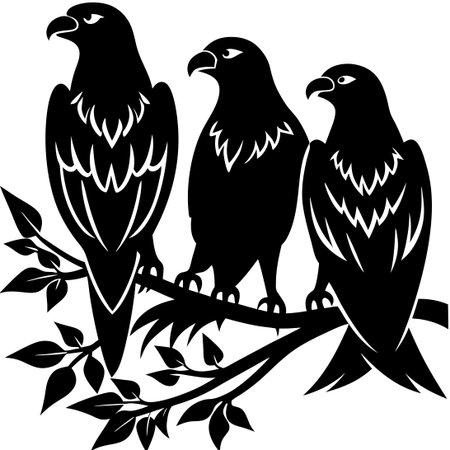 Silhouette of a Majestic Bald Eagle Perched on a Tree Branchのイラスト素材