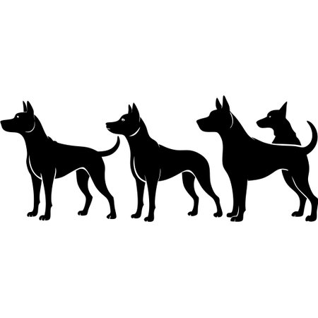 Silhouette of a Row of Dogs Standing Proud on White Backgroundのイラスト素材