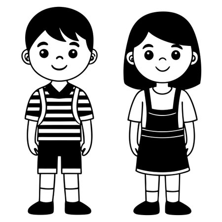 Diverse Group of Kids in Trendy Flat Design on White Background Vectorのイラスト素材