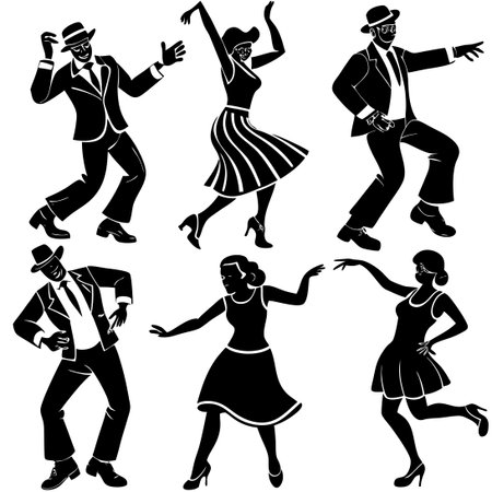 Energetic Group of Dancers in Vibrant Flat Style Digital Artworkのイラスト素材