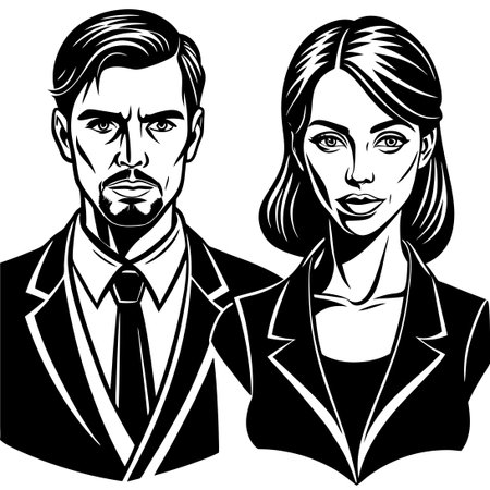 Vector Graphic of Man and Woman Standing on a White Backgroundのイラスト素材