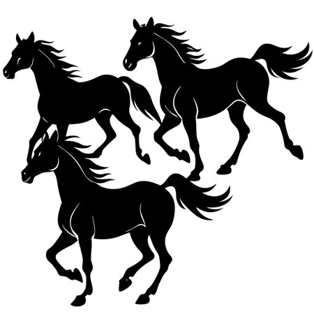 Majestic Silhouette of Running Horses Isolated on a White Backgroundのイラスト素材