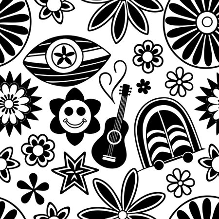Groovy Seamless Hippie Summer Patterns for Vibrant and Psychedelic Creationsのイラスト素材