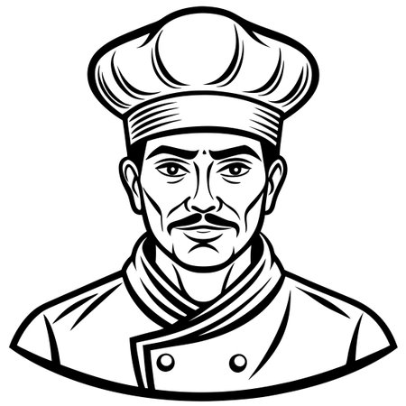 Outline Vector Sketches of a Set of Portrait Chefsのイラスト素材