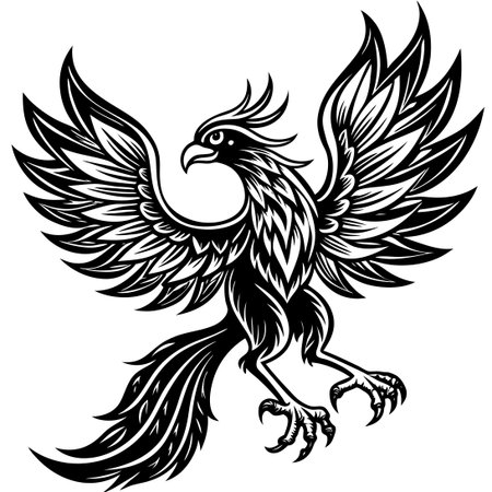 Intricate Contour Sketch of a Majestic Phoenix Bird in Isolationのイラスト素材