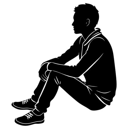 Side Profile Silhouette of a Man Sitting with Folded Handsのイラスト素材