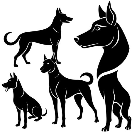 Dynamic Silhouette Set of Dogs on a Pristine White Canvas (3)のイラスト素材