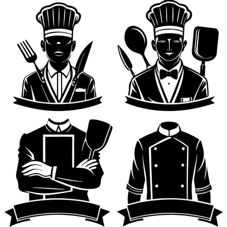 Unique Vector Silhouette Set of Chefs in Various Poses (2)のイラスト素材