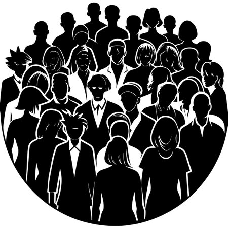 Vector Silhouette of a Crowd of People Walking Together in a City Streetのイラスト素材