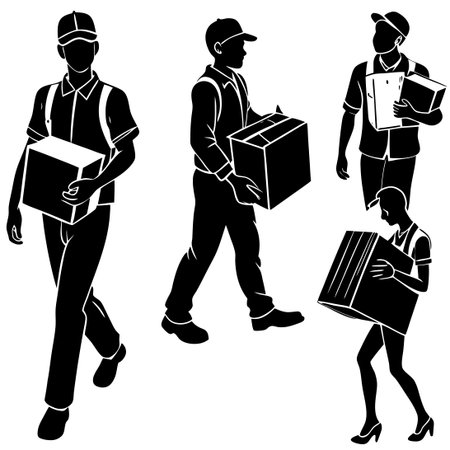 Silhouette People Moving Boxes: A Symbol of Teamwork and Collaborationのイラスト素材