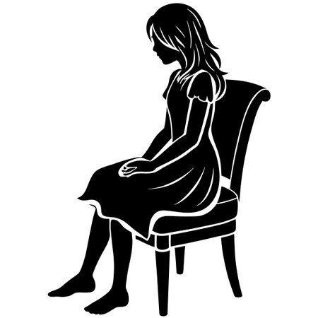 Solo Reflection: A Silhouette of a Girl Lost in Thoughtのイラスト素材