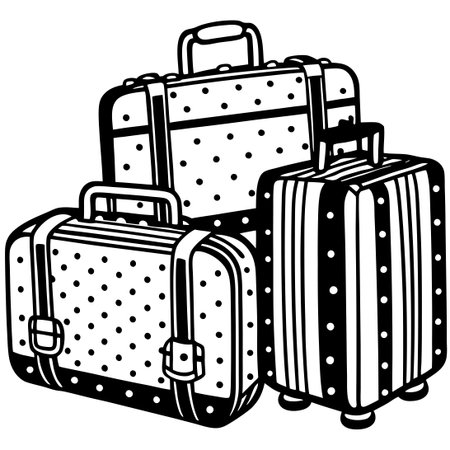 Quirky Hand-Drawn Doodle Suitcases in a Set, Isolated on Whiteのイラスト素材