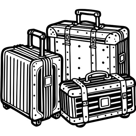 Doodle-Style Illustration of a Collection of Colorful Suitcasesのイラスト素材