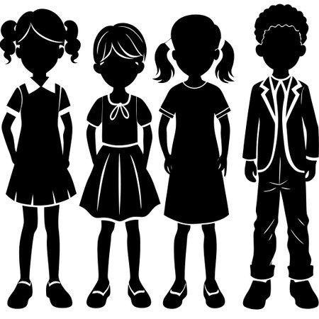 Collection of Boy and Girl Silhouettes in Various Posesのイラスト素材