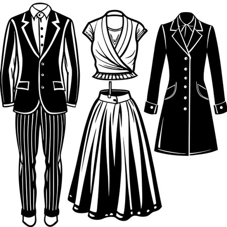 Diverse Fashion Sketches: Men's and Women's Clothing Designsのイラスト素材