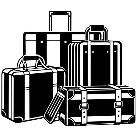 Flat Vector Illustration of a Collection of Suitcases in Various Styles and Colorsのイラスト素材