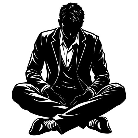 Reflective Silhouette of a Man Sitting in Contemplationのイラスト素材