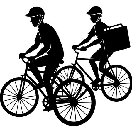 Silhouetted Couriers on Bicycles Set Against a White Backgroundのイラスト素材