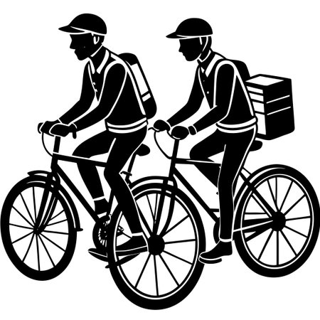 Silhouette Couriers on Bicycles Against a White Backgroundのイラスト素材