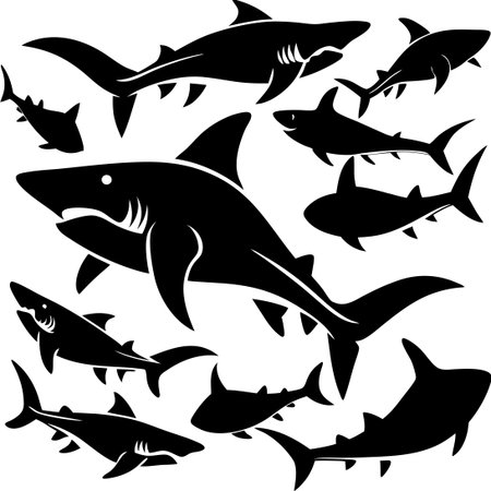 Collection of Shark Silhouettes for Vector Graphicsのイラスト素材