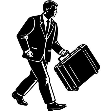 Mysterious Silhouette Figure Lugging Suitcase on a Nocturnal Journeyのイラスト素材