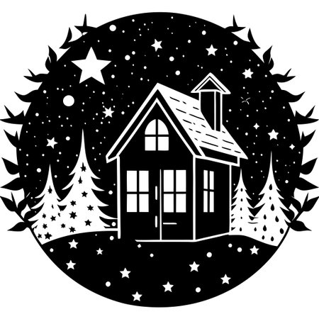 Silhouette of a Lonely House Under the Vast Starlit Night Skyのイラスト素材