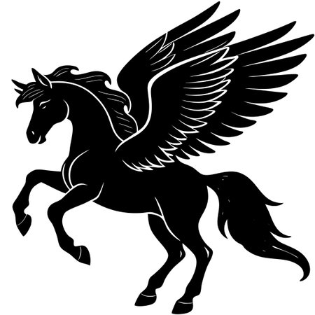 Enchanting Watercolor Silhouette of a Pegasus Soaring on Whiteのイラスト素材