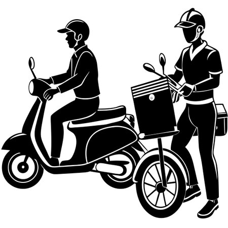 Delivery Men Silhouettes on Mopeds at Night: Speedy and Reliable Serviceのイラスト素材