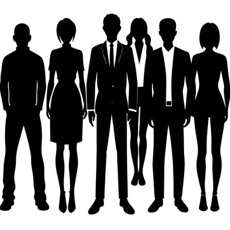 Diverse Silhouettes of People Standing in Flat Style, Isolated Vectorsのイラスト素材