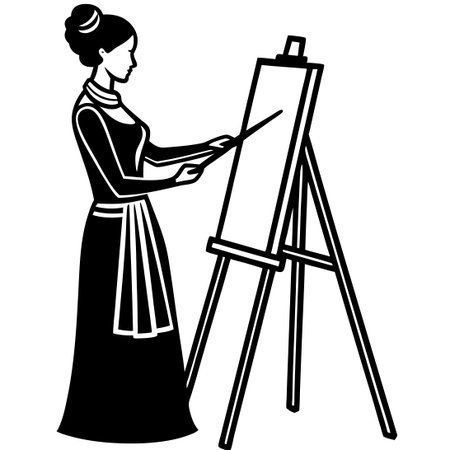 Silhouette of a Woman Painting with Passion and Focusのイラスト素材
