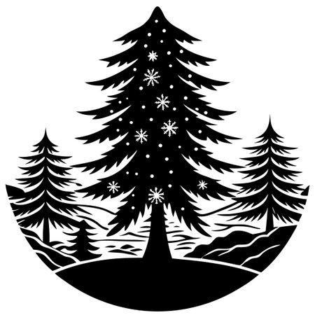 Silhouette Christmas Tree in Winter Wonderland Nature Landscapeのイラスト素材