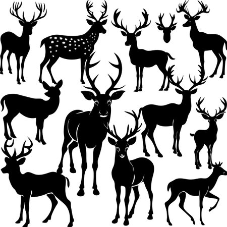 Majestic Silhouette of Deer Herd in Tranquil Field at Duskのイラスト素材