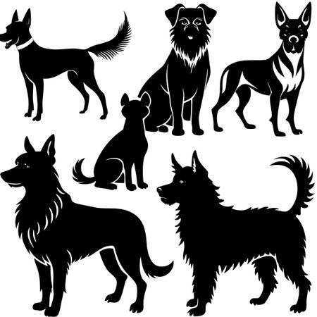Silhouette of a Diverse Array of Dog Breeds on a White Backgroundのイラスト素材