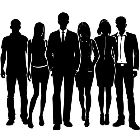 Silhouettes of Isolated Individuals in a Set Formationのイラスト素材