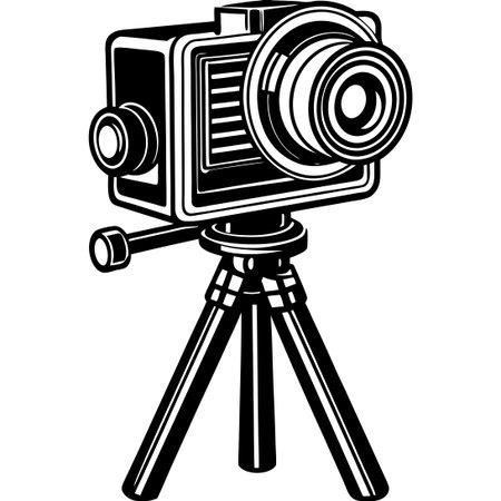 Detailed Sketch of a Camera Mounted on a Tripod on a White Backgroundのイラスト素材