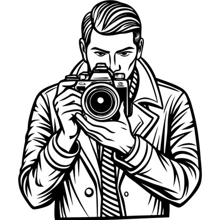 White Background Sketch of a Photographer with Cameraのイラスト素材