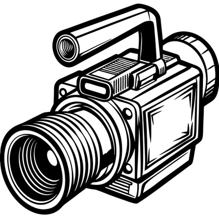 Sketch of a Video Camera on a White Background in Vector Formatのイラスト素材