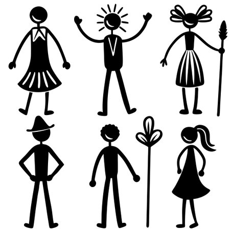 Comprehensive Set of Stick Figure Drawings Depicting Human Activities and Interactionsのイラスト素材
