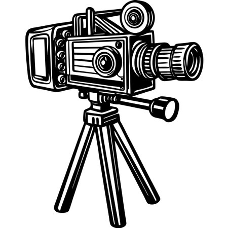 Sketch of a Video Camera Mounted on a Tripod on a White Background