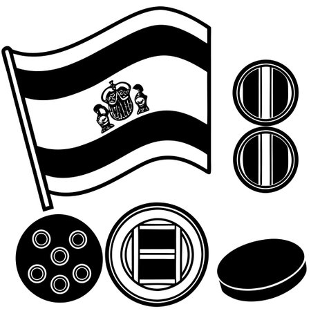 Comprehensive Collection of Vectorized Spanish Flag Buttons for Design Projectsのイラスト素材