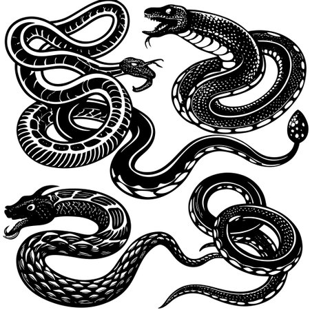 Intricate Sketches Depicting the Grace and Power of Snakesのイラスト素材