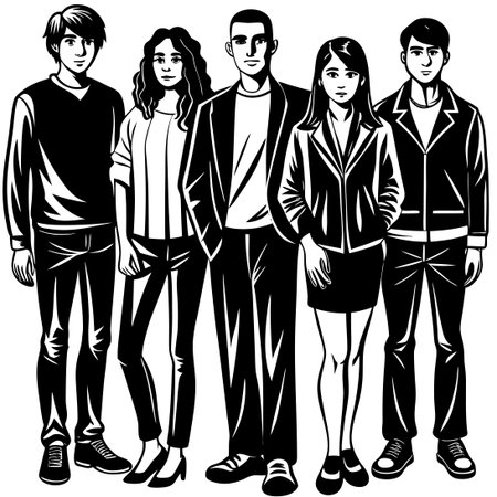 Vector Illustration of Multiple People Standing on a White Background